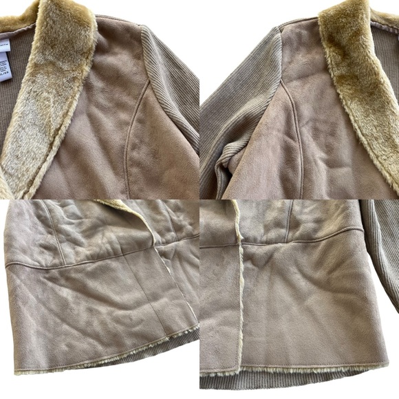 Jaclyn Smith Womens Sz XL Tan Faux Fur Collar Suede Front Knit Penny Lane Jacket - Picture 5 of 16